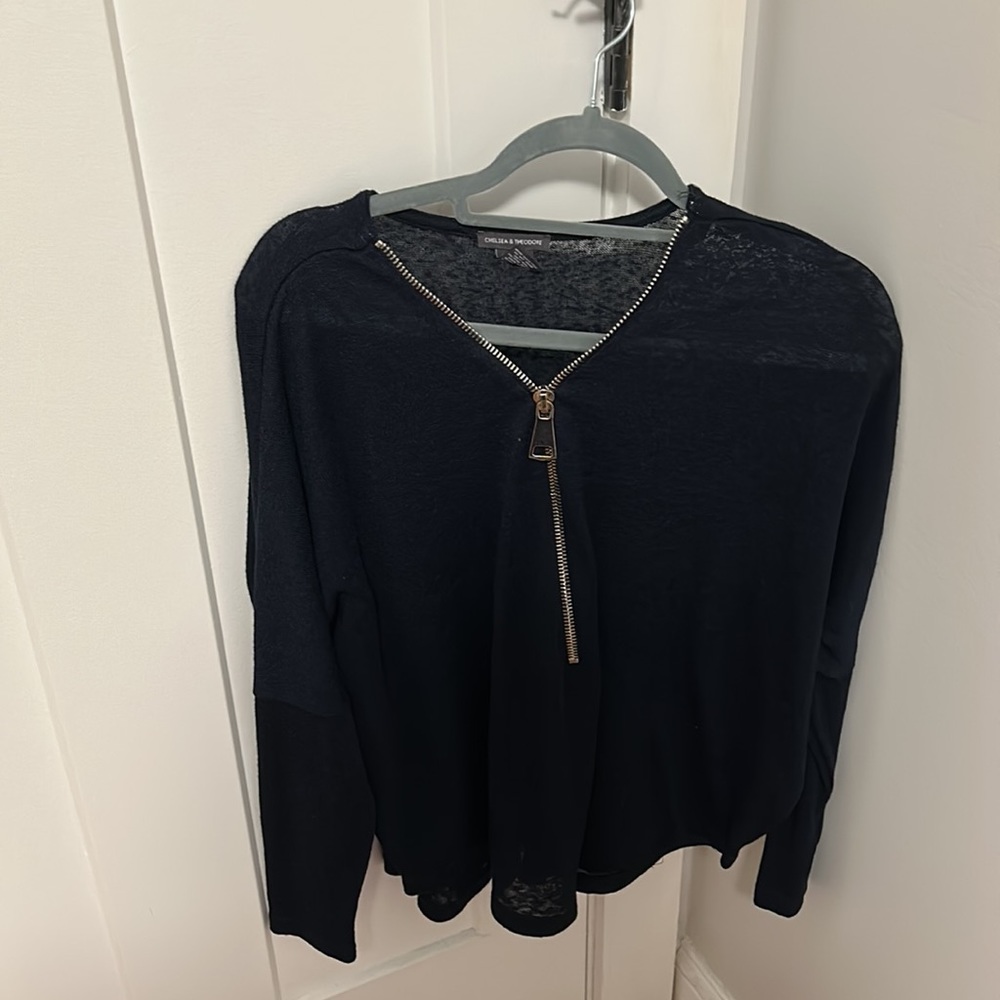 Navy blue Chelsea and Theodore shirt with silver zip - Picture 2 of 3